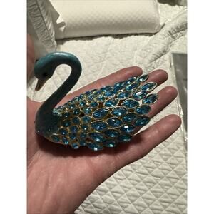 Blue Swan Trinket Boxes With Gift Box and Pull Bows, Enamel Hinged